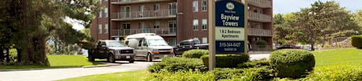 Exterior grounds of Bayview Towers in Sarnia, ON