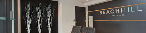 BeachHill Apartments lobby featuring modern seating and table in Toronto, ON