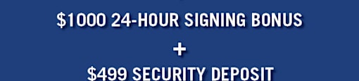 A promotional image for realstar offering a one month free rent, a $1000 24-hour signing bonus, and a $499 security deposit.