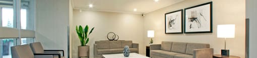 Brookbanks Apartments in Toronto, ON renovated lobby with lounge couches