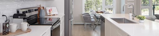 kitchen wit stainless steel appliances at Brookline Apartments in Bedford NS