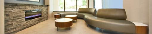 Cambridge Place Apartments renovated lobby featuring lounge seating in Scarborough, ON
