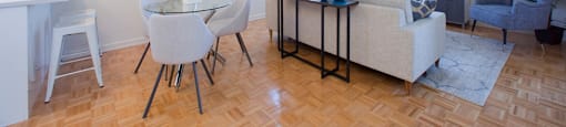 Cambridge Place Apartments open-concept living area featuring hard surface flooring in Scarborough, ON