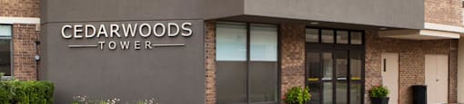 Cedarwoods Tower in Kitchener, ON exterior building entrance