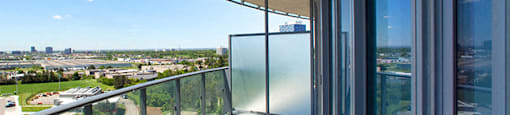 Cityview Apartments Empty balcony overlooking local park in Brampton, ON