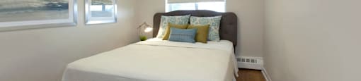 Dorchester Apartments bedroom with beautiful hard surface flooring in Niagara Falls, ON