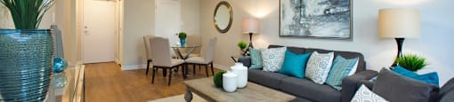 Dorchester Apartments large, modern living room with hard surface flooring in Niagara Falls, ON
