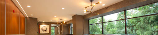 Edgehill Apartments in Barrie, ON building lobby with lounge seating