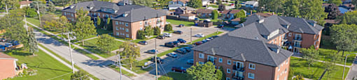 Garden Court in Windsor, ON drone view of exterior buildings