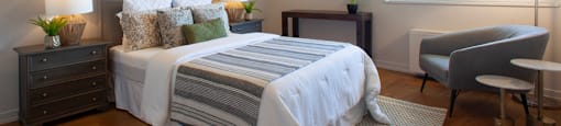 Harbourview Apartments primary bedroom in Oakville, ON