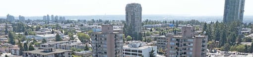Horizon Towers in Burnaby, BC drone image of building