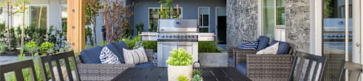 Inlet Glen Apartments Social Room Terrace featuring gazebo lounge seating in Port Moody, BC