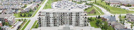 Juliana Place Apartments building drone exterior in Woodstock, ON