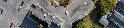 Aerial view of Lornville Apartments showing building structure  in Cornwall, ON