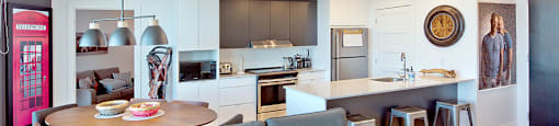 Lumineau in Sherbrooke, QC spacious living area open to dining and kitchen