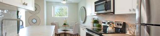 Lyndon Place modern kitchen with white cabinetry and stainless steel appliances in Niagara Falls, ON