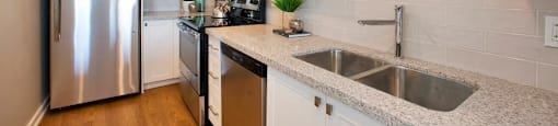 Kitchen with stainless steel appliances at Market Street in Hamilton, ON