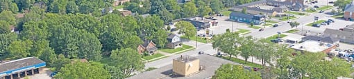 Marlan Towers in Owen Sound, ON drone image of building