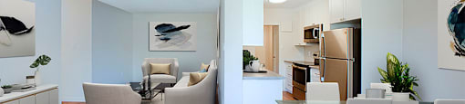 Marlan Towers in Owen Sound, ON spacious living room and dining area with hard surface flooring