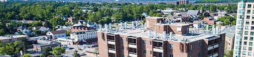 Millside Tower drone image of exterior of building in Milton, ON