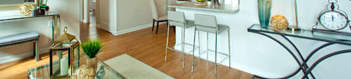 view of kitchen built-in breakfast bar from living room in Milton, ON