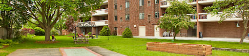 Outdoor shuffleboard area at Northgate Towers in Woodstock