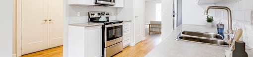 Kitchen with appliances at Oakdale heights in St. Catharines ON