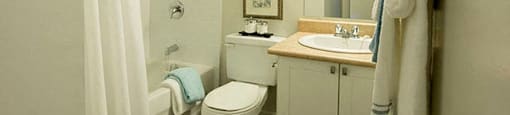 Cedarwoods Tower bathroom with full size bathtub in Kitchener, ON