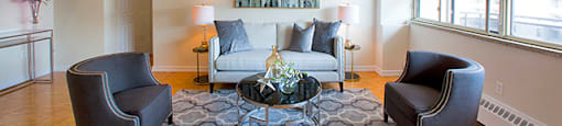Rockford Apartments spacious living room with lots of natural light in Toronto, ON