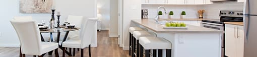 Summerhill Village apartments view of kitchen and dining room in Nanaimo, BC