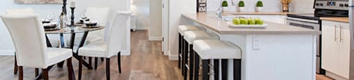 Summerhill Place in Nanaimo, BC kitchen and dining room with luxury vinyl flooring
