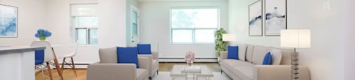 Park Towers Apartments living room looking towards window a renovated 1 bedroom in 55 Carfrae building in London, ON