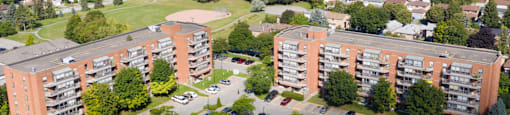 Regency Place drone image of exterior of building in Whitby, ON