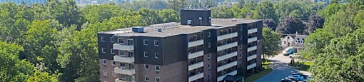 Regency Tower in Owen Sound, ON drone image of building
