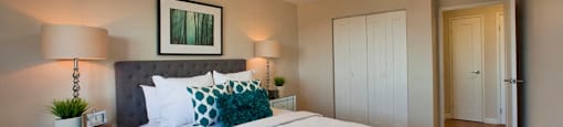 Regency Towers large bedroom with closet and hard surface flooring in St. Catherines, ON