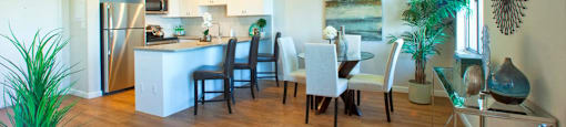 Regency Towers view of kitchen and dining area from living room in St. Catherines, ON