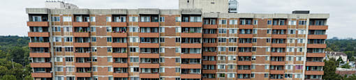 Royal Rose building drone exterior in Etobicoke, ON
