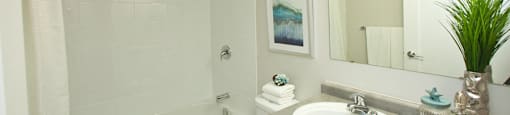Lord Simcoe Apartments modern bathroom with full size bathtub in Niagara Falls, ON