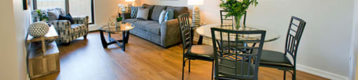 Shannon Towers in Collingwood, ON large living room and dining area with hard surface flooring