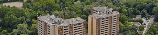 Silvercreek Towers in Georgetown, ON drone view of both buildings