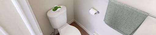 Half bath ensuite in a renovated 2 bed 1.5 bath suite at Somerset Place in London, ON.