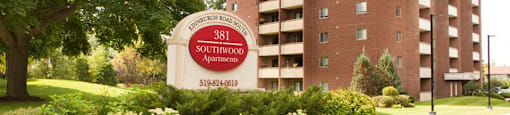 Southwood Apartments in Guelph, ON exterior with building sign