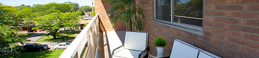 St. Lawrence Village in St. Catharines, ON Private balcony with chairs