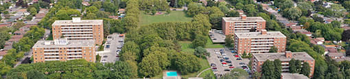 St. Lawrence Village in St. Catharines, ON Drone view of all buildings