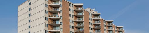 Sunset Towers building exterior from main property entrance in St. Thomas, ON