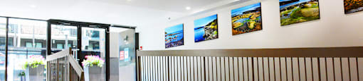 Surrey Village lobby entrance featuring ramp in Surrey, BC