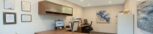 Inside the rental office showing where residents can meet with site staff at Tamarack Woods in Barrie, ON
