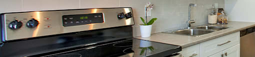 Taunton Terrace kitchen with full range stove and over-the-range microwave