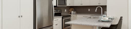The Conservatory modern kitchen with stainless steel appliances in Kelowna, BC