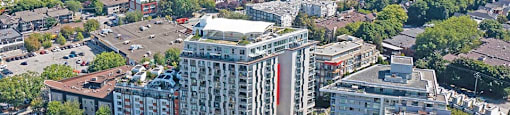 The Duke in Vancouver, BC drone image of building